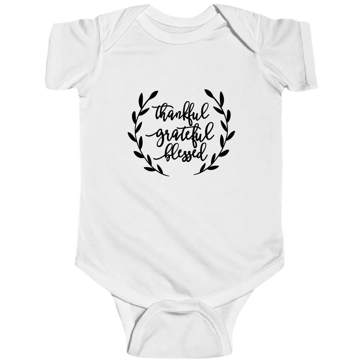 Thankful Grateful Blessed Wreath Design Baby Onesie in White