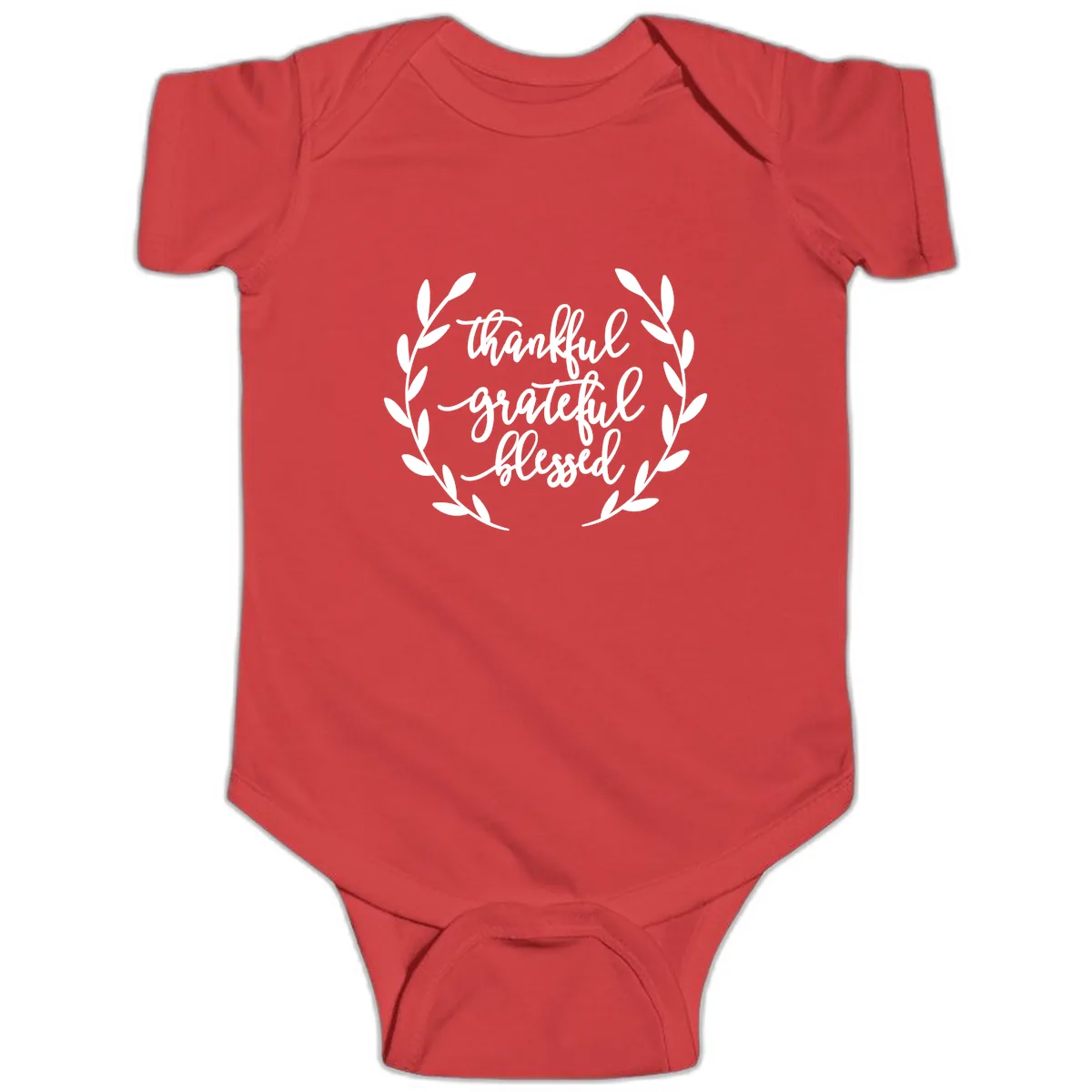Thankful Grateful Blessed Wreath Design Baby Onesie in Red
