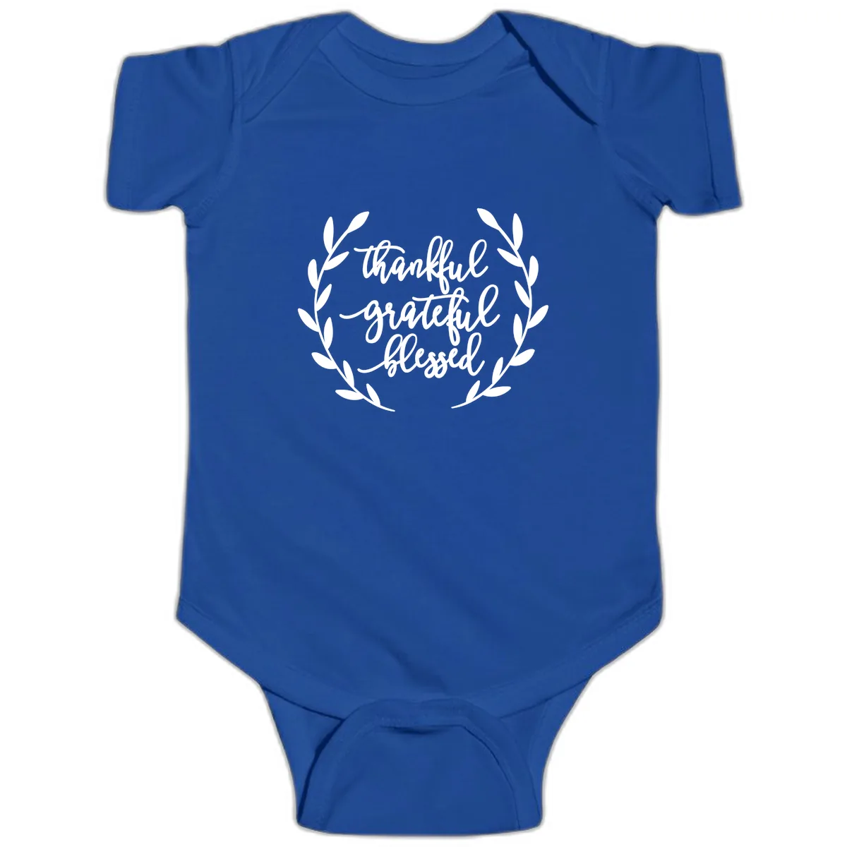 Thankful Grateful Blessed Wreath Design Baby Onesie in Royal
