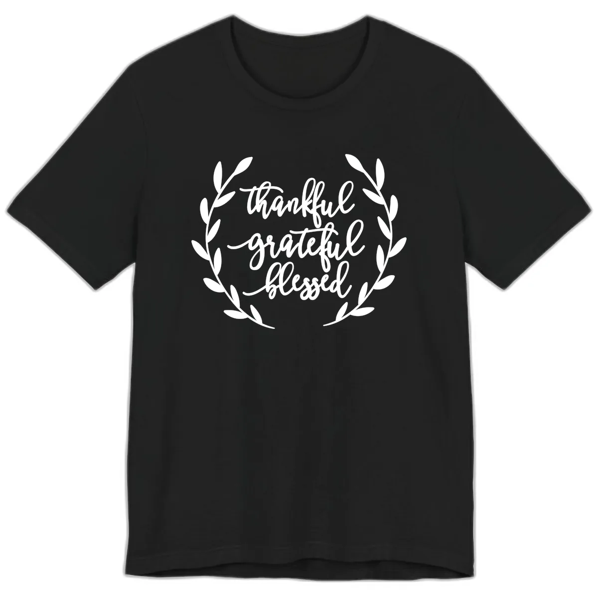Thankful Grateful Blessed Wreath Design Premium T-Shirt in Black