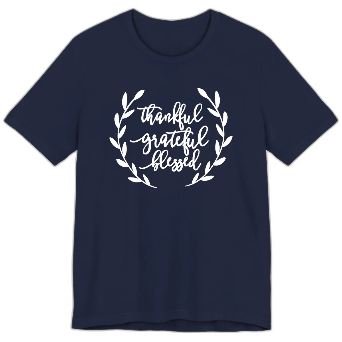 Thankful Grateful Blessed Wreath Design Premium T-Shirt in Navy