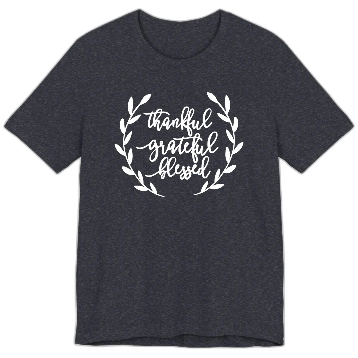 Thankful Grateful Blessed Wreath Design Premium T-Shirt in Heather Navy