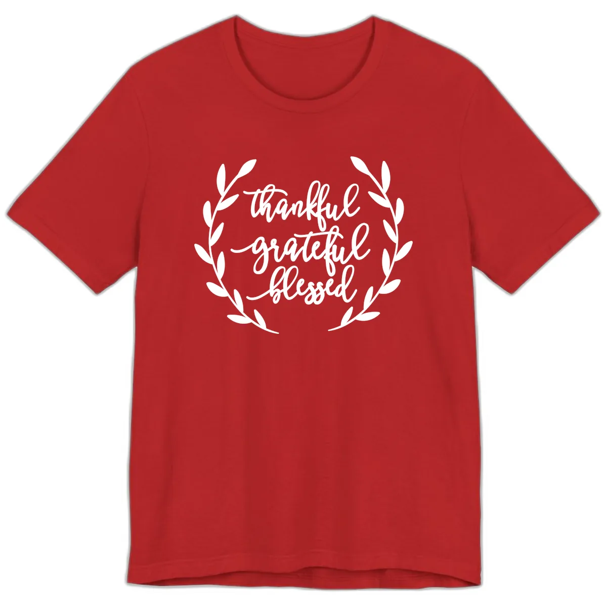 Thankful Grateful Blessed Wreath Design Premium T-Shirt in Red