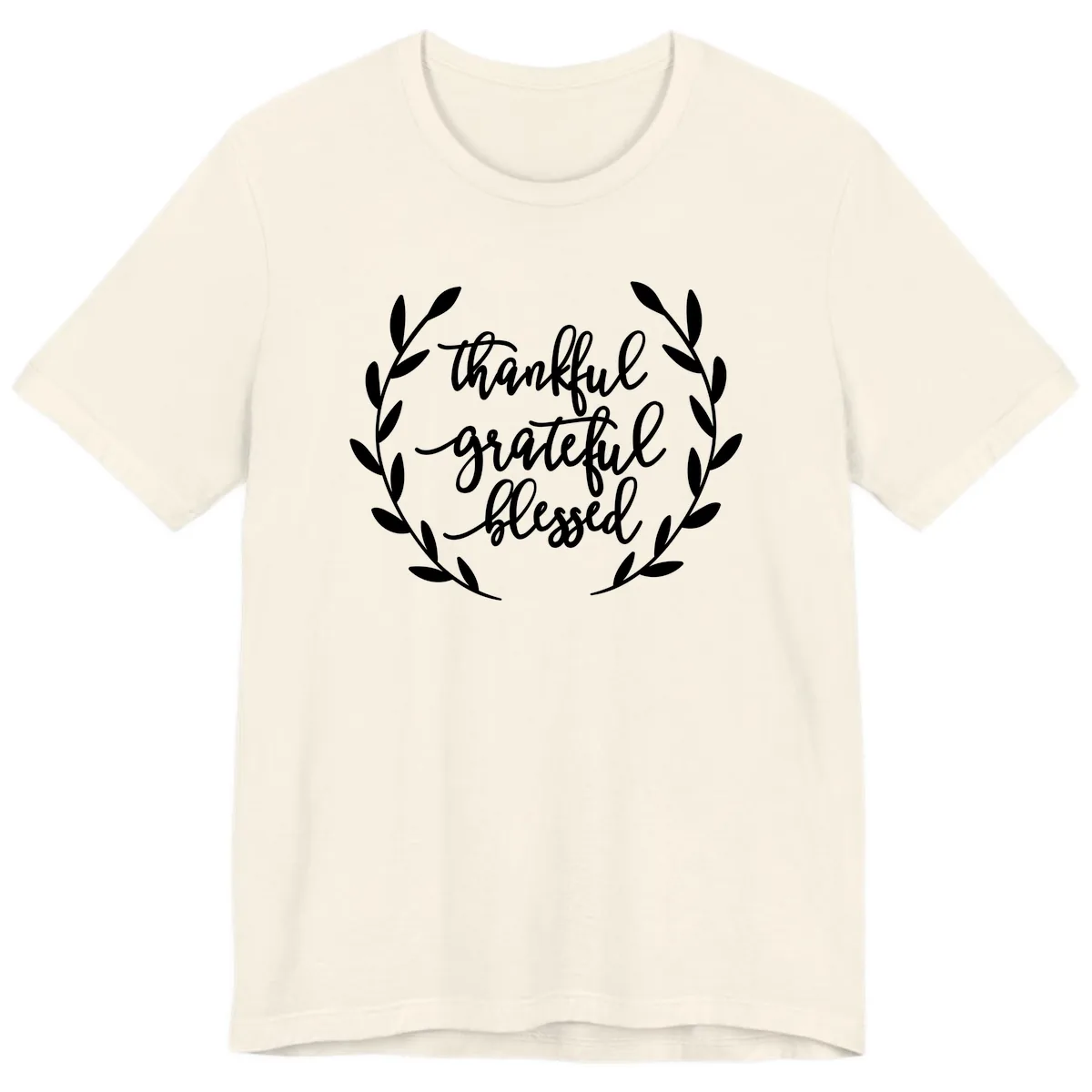 Thankful Grateful Blessed Wreath Design Premium T-Shirt in Natural