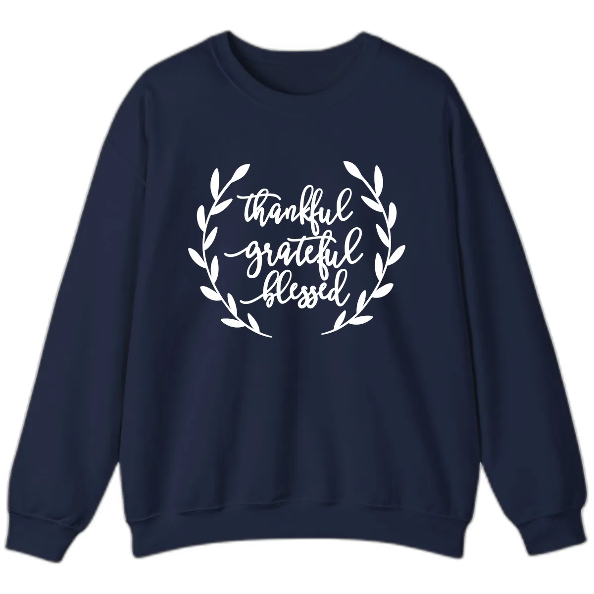 Thankful Grateful Blessed Wreath Design Sweatshirt in Navy