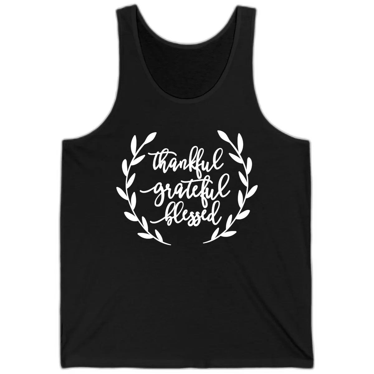 Thankful Grateful Blessed Wreath Design Tank in Black