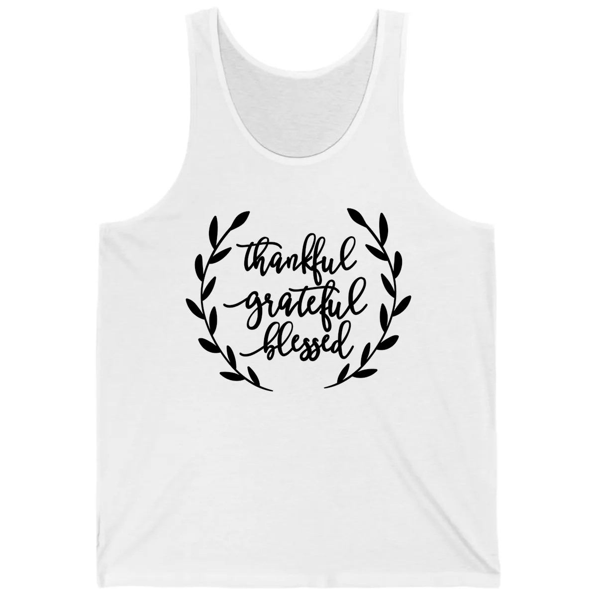 Thankful Grateful Blessed Wreath Design Tank in White
