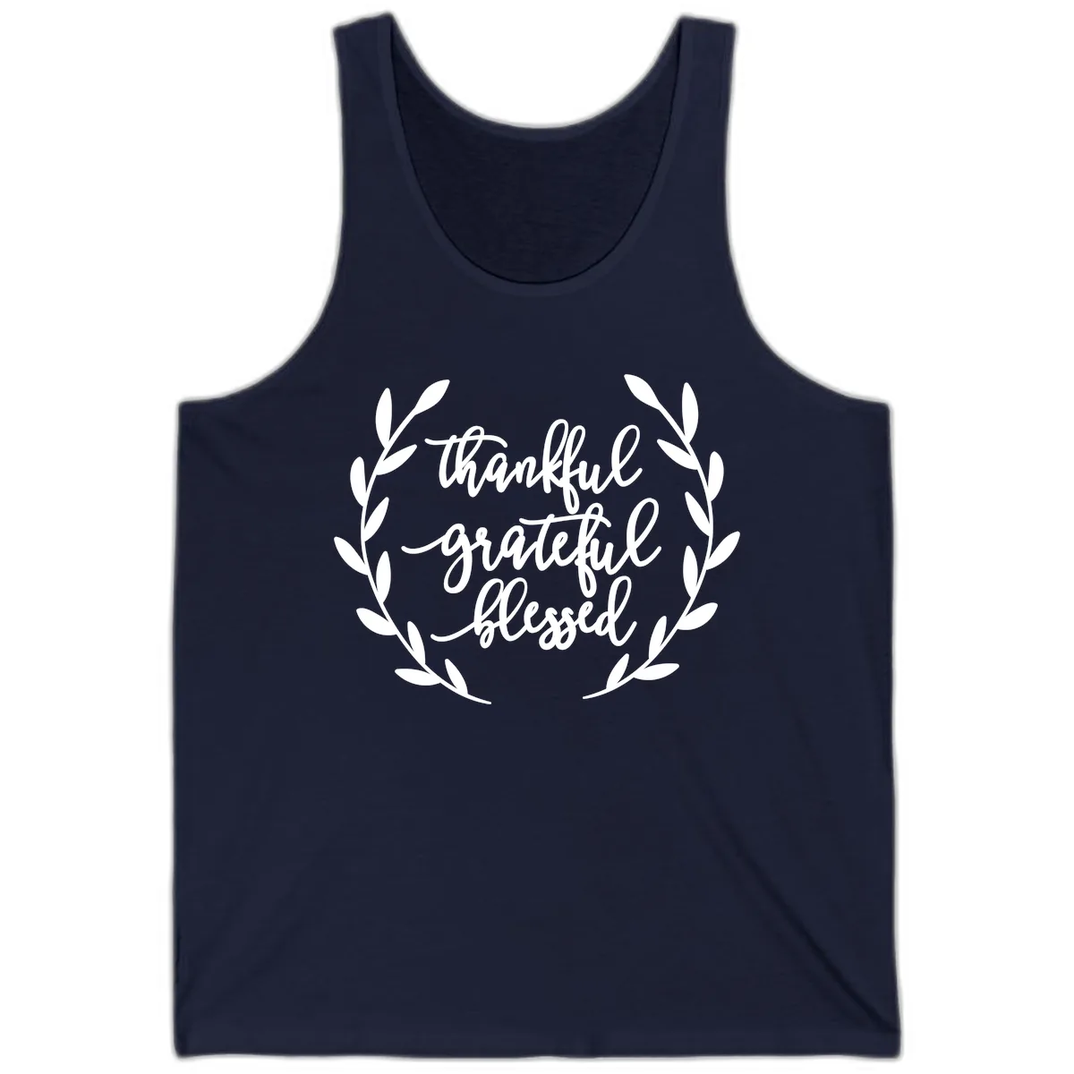Thankful Grateful Blessed Wreath Design Tank in Navy