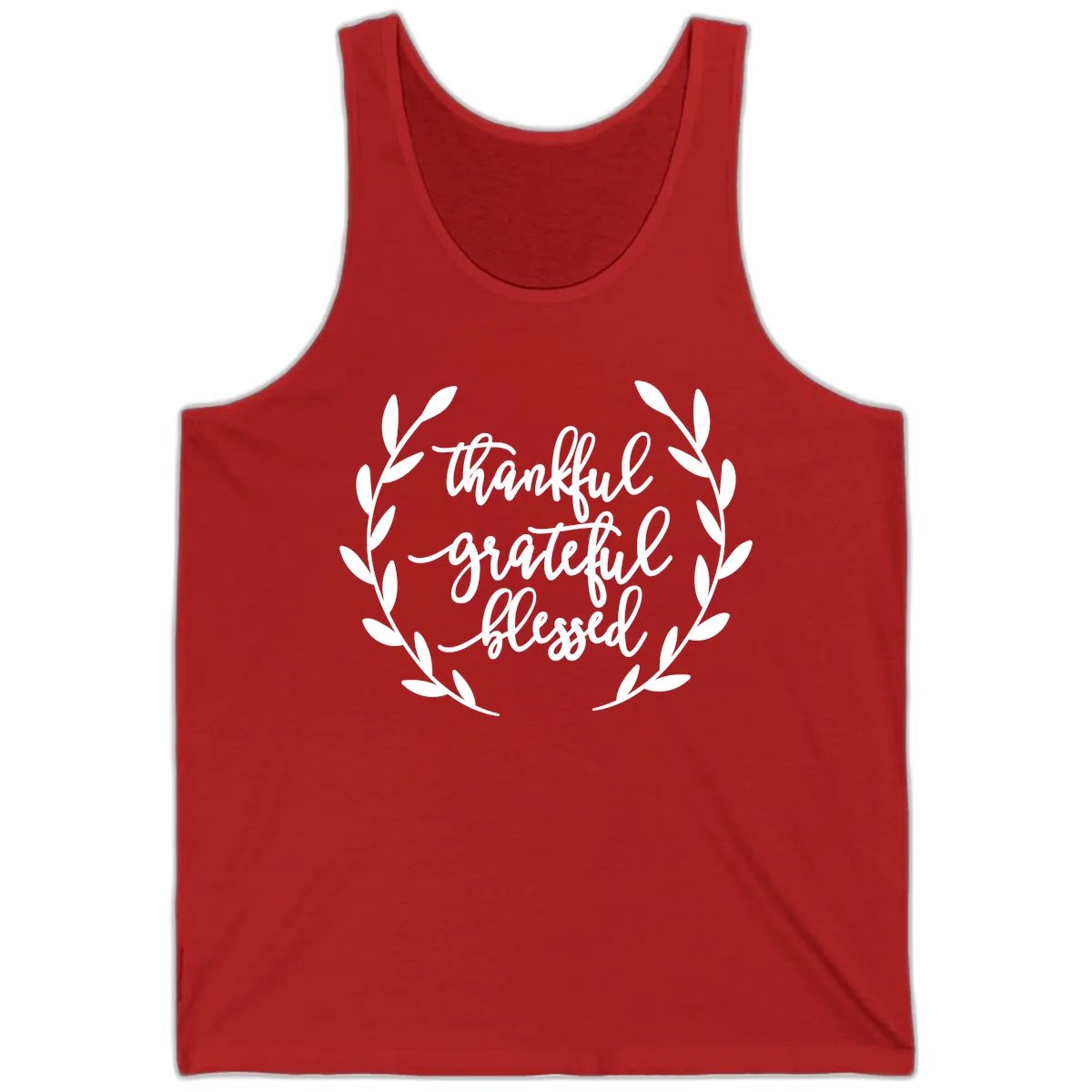 Thankful Grateful Blessed Wreath Design Tank in Red