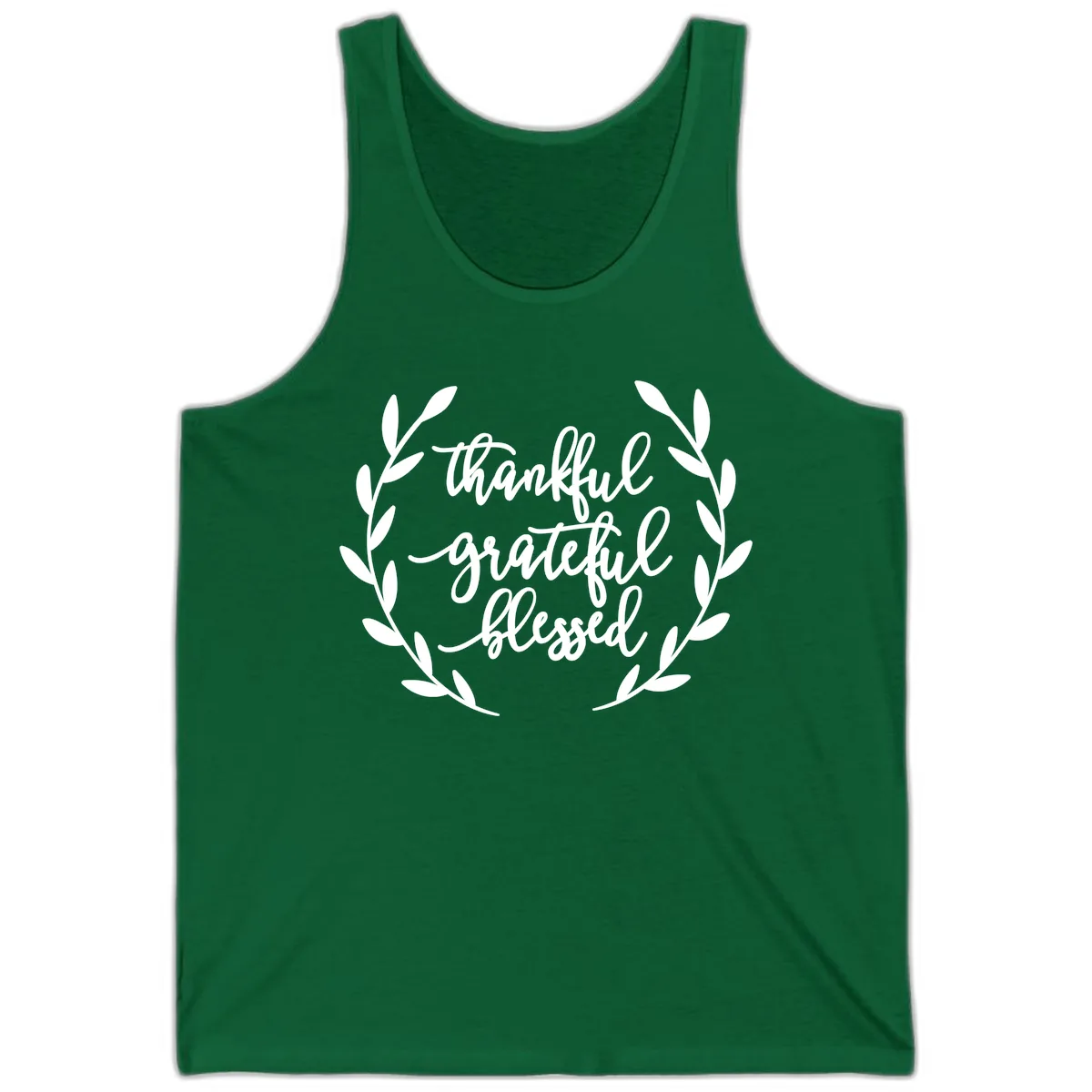 Thankful Grateful Blessed Wreath Design Tank in Kelly