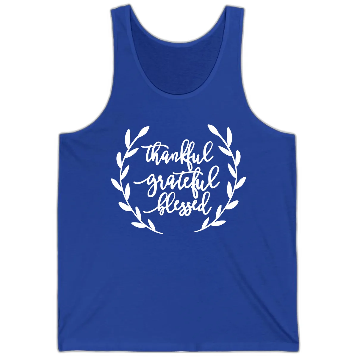 Thankful Grateful Blessed Wreath Design Tank in True Royal