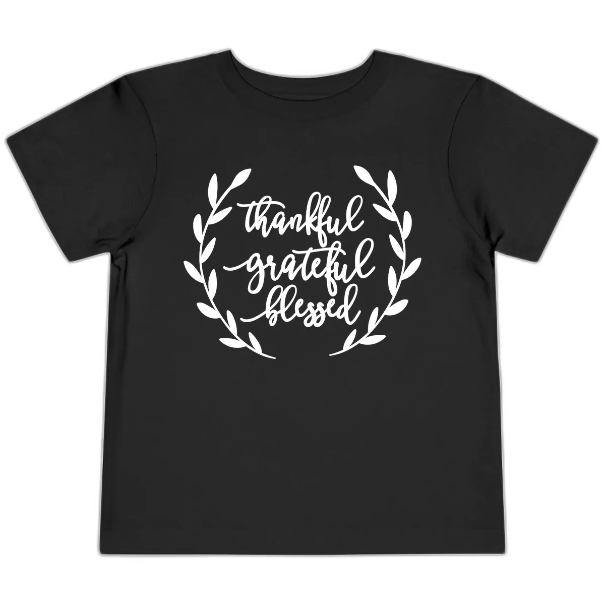 Thankful Grateful Blessed Wreath Design Toddler T-Shirt in Black