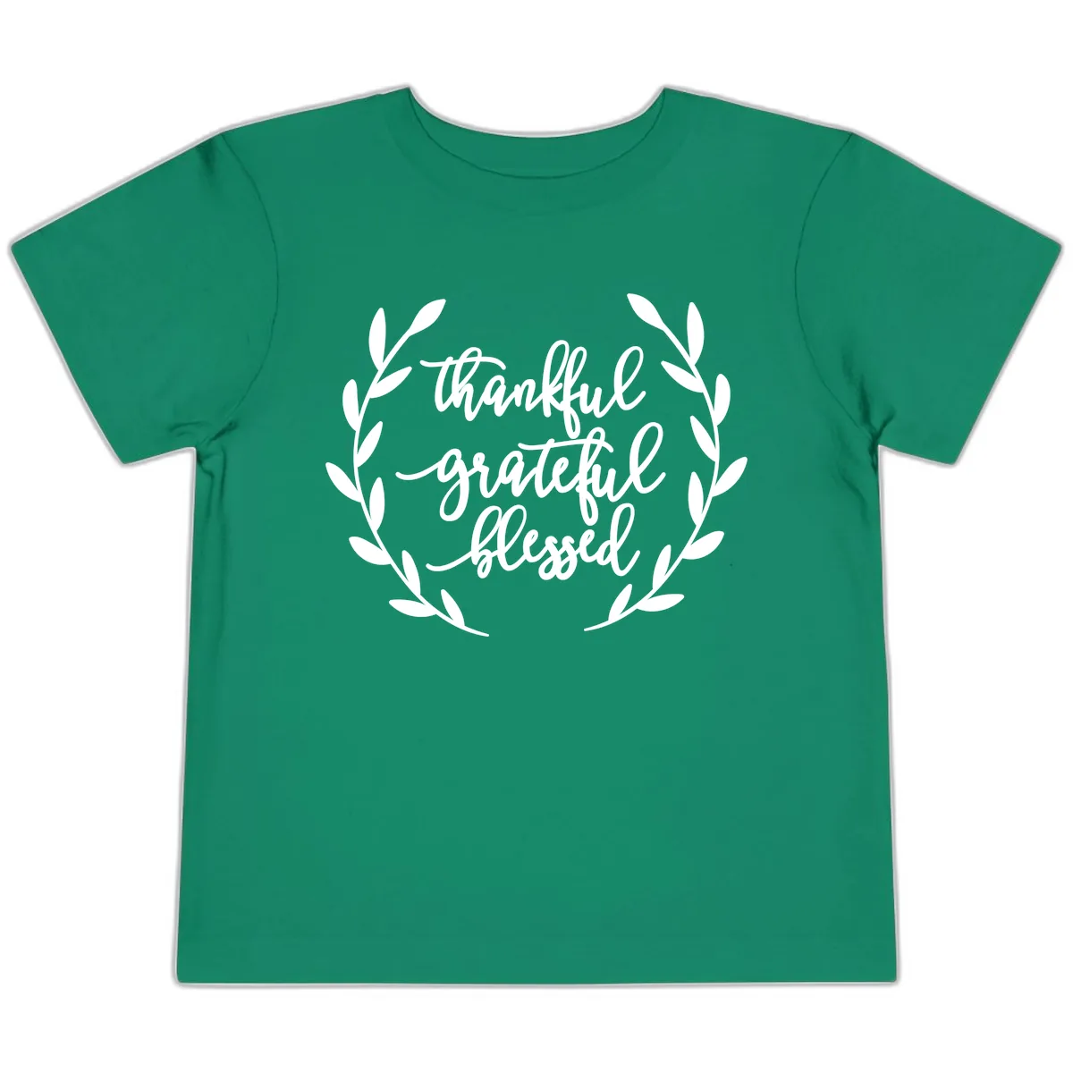 Thankful Grateful Blessed Wreath Design Toddler T-Shirt in Kelly