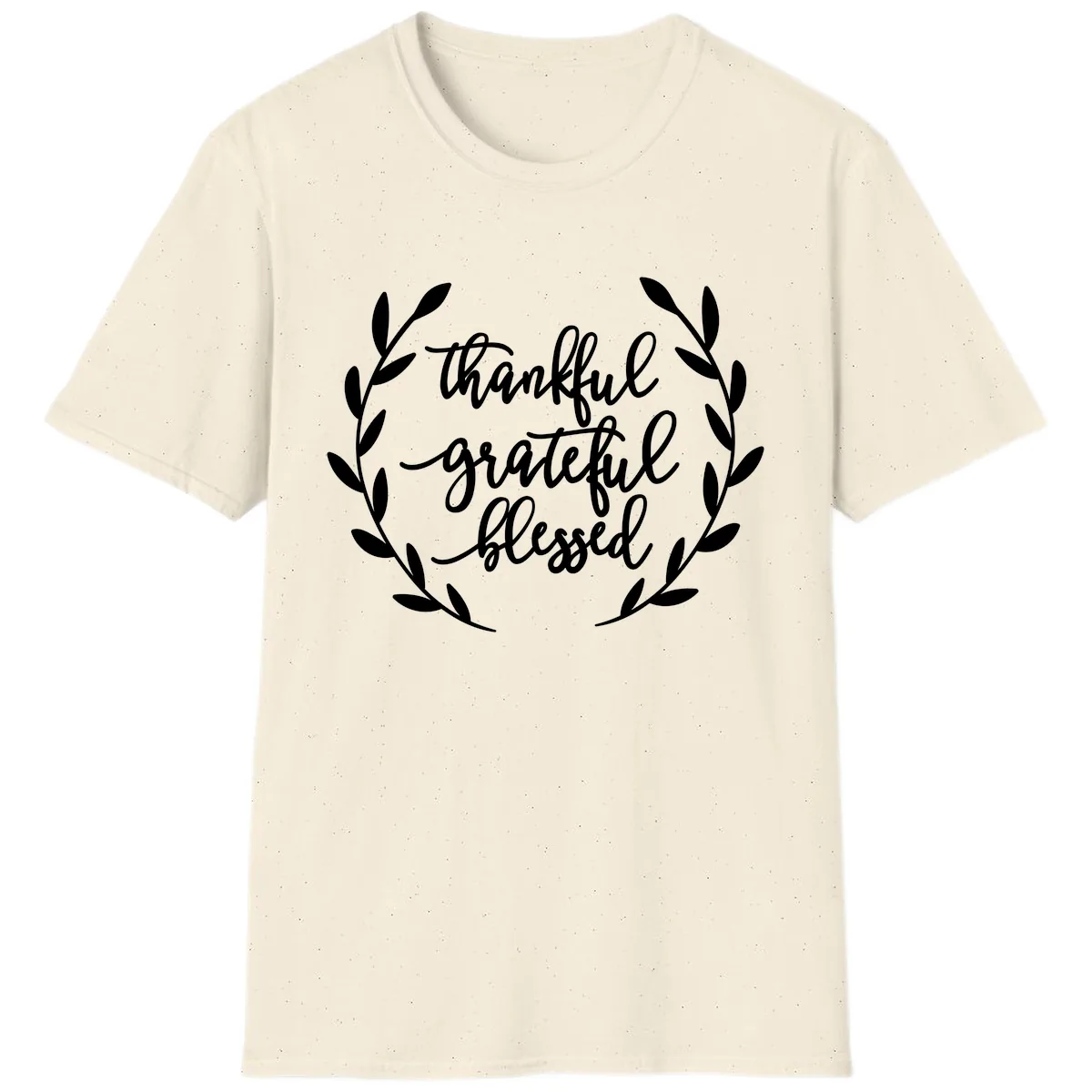 Thankful Grateful Blessed Wreath Design T-Shirt in Natural