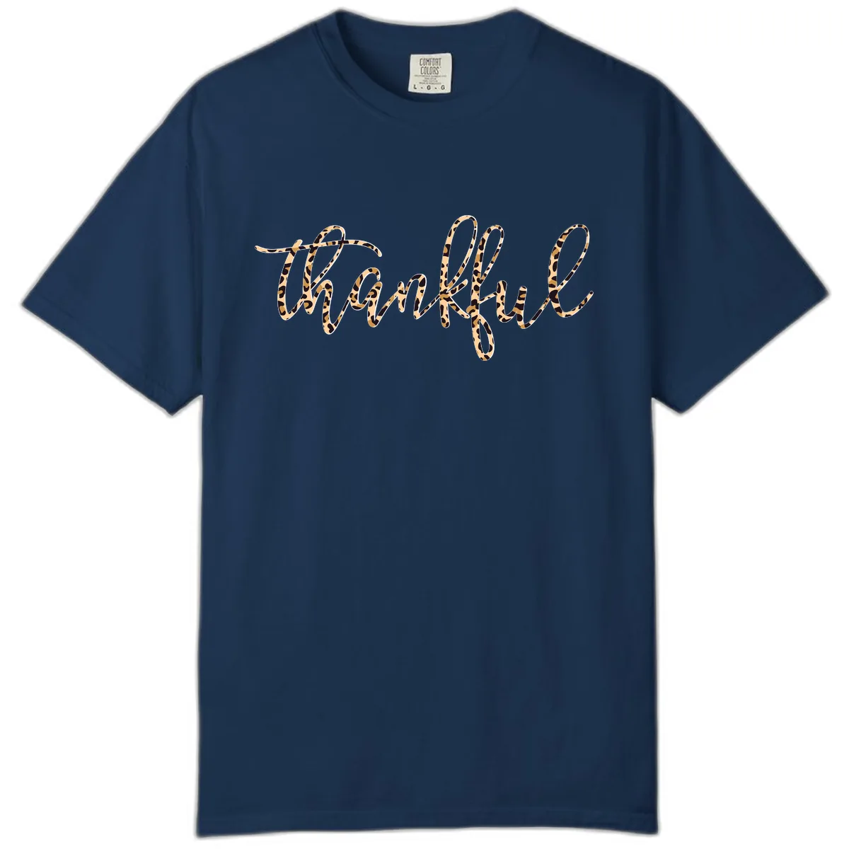 Leopard Print Thankful Script Comfort Color in Navy