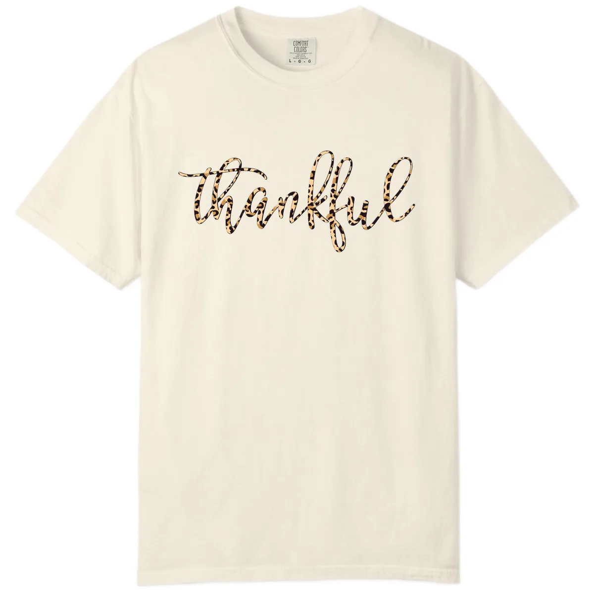 Leopard Print Thankful Script Comfort Color in Ivory