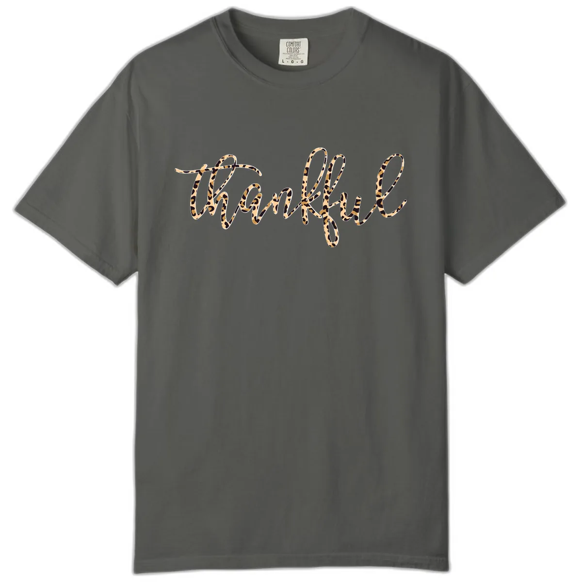 Leopard Print Thankful Script Comfort Color in Pepper