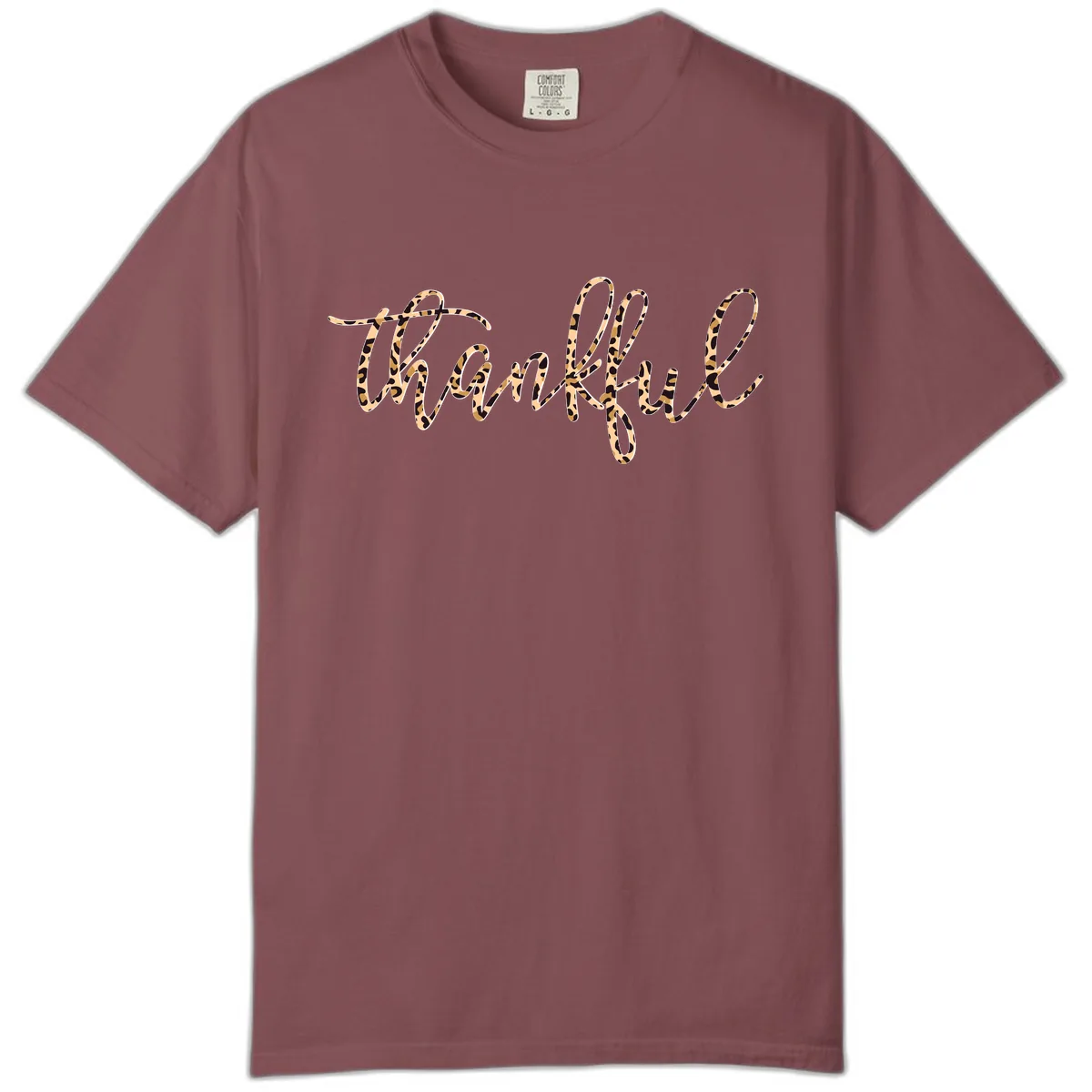 Leopard Print Thankful Script Comfort Color in Brick