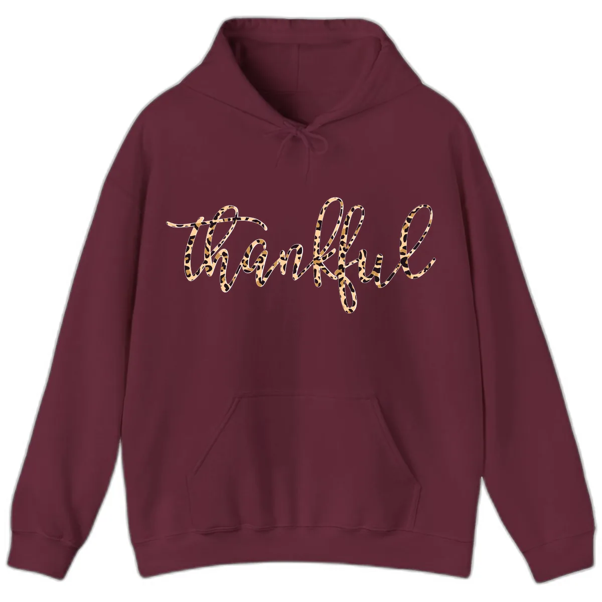 Leopard Print Thankful Script Hoodie in Maroon