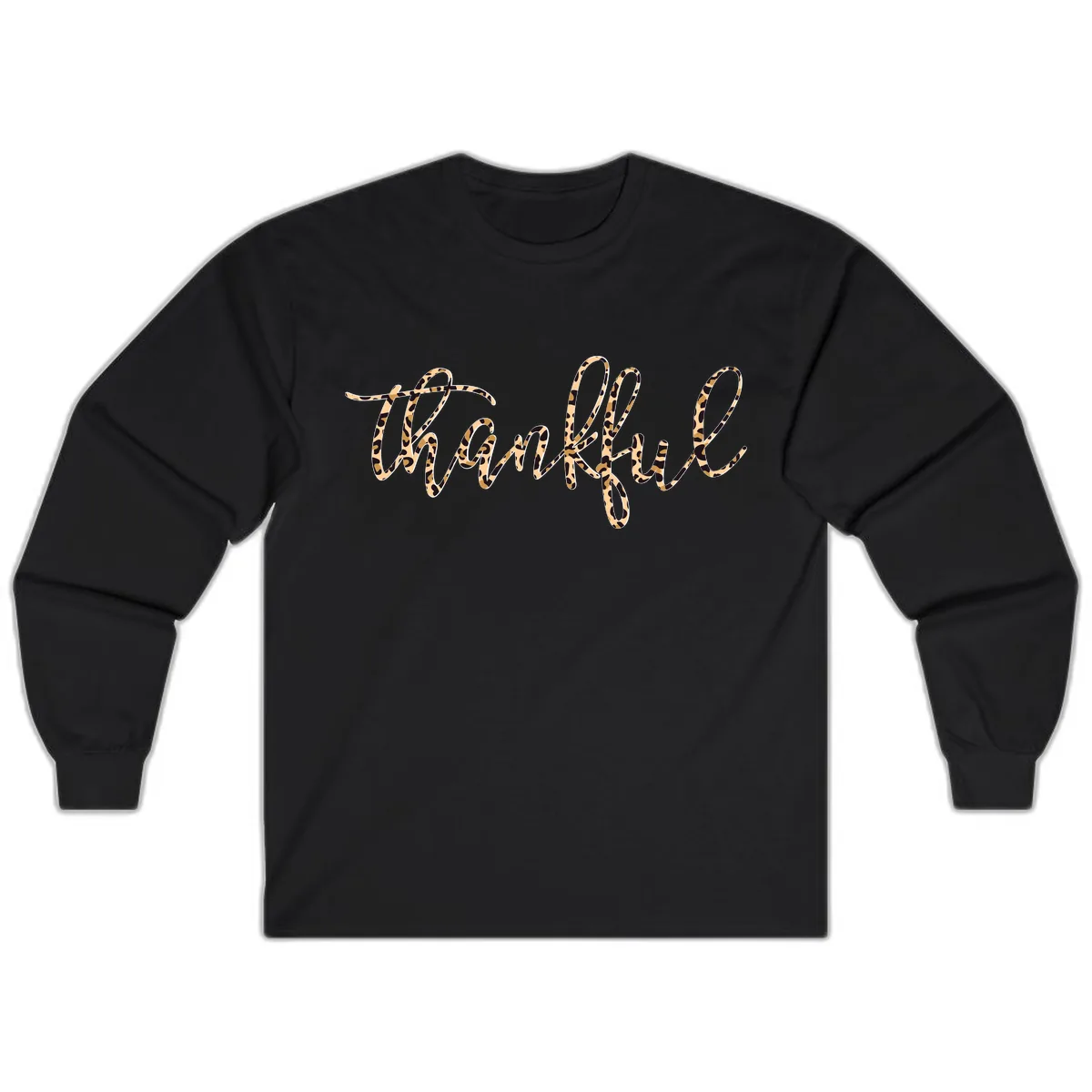 Leopard Print Thankful Script Long Sleeve in Black