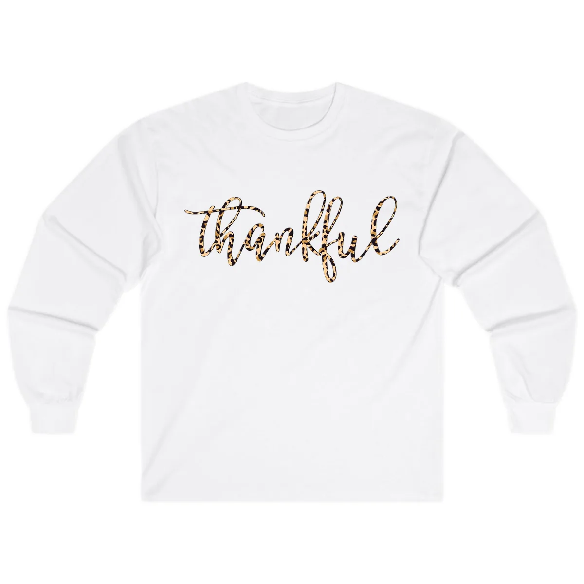 Leopard Print Thankful Script Long Sleeve in White
