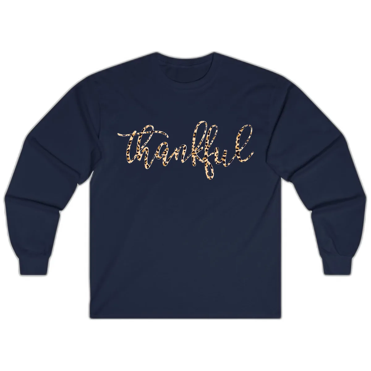 Leopard Print Thankful Script Long Sleeve in Navy