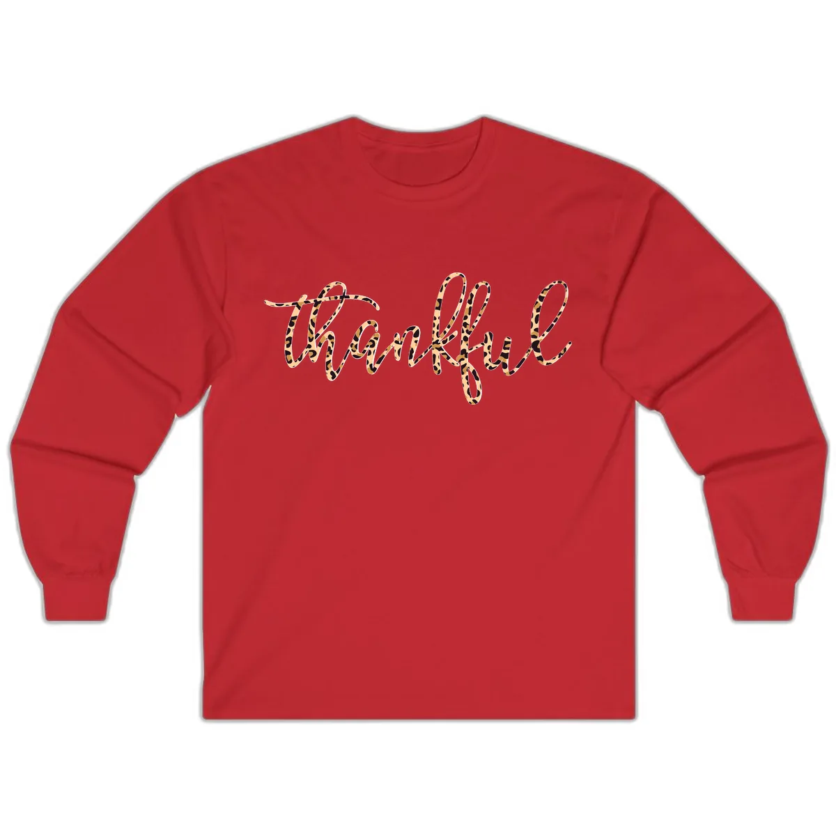 Leopard Print Thankful Script Long Sleeve in Red