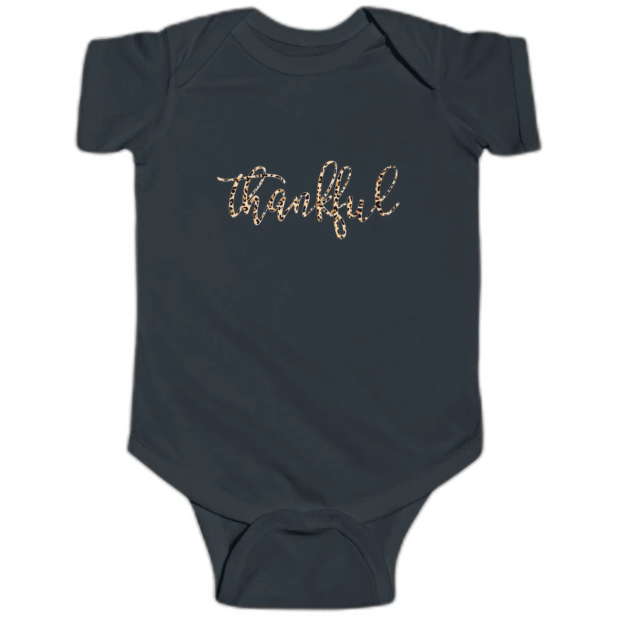 Leopard Print Thankful Script Baby Onesie in Black