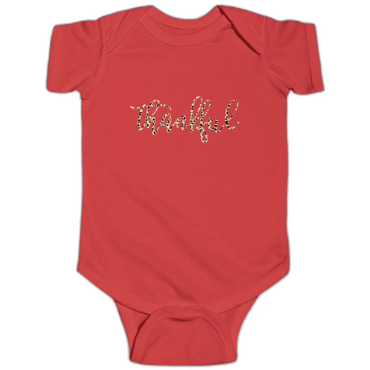 Leopard Print Thankful Script Baby Onesie in Red