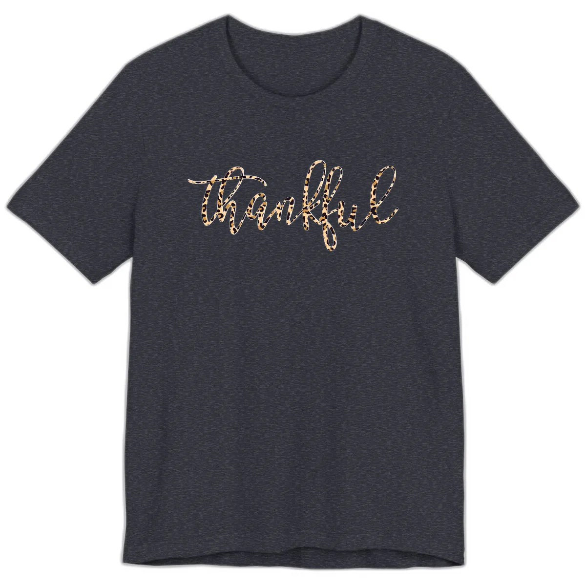 Leopard Print Thankful Script Premium T-Shirt in Heather Navy