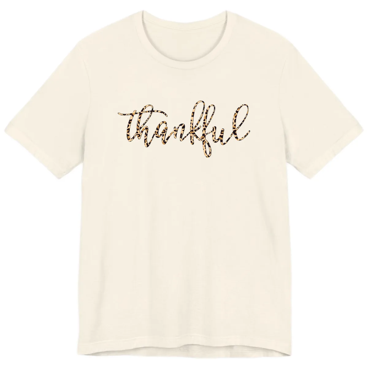 Leopard Print Thankful Script Premium T-Shirt in Natural