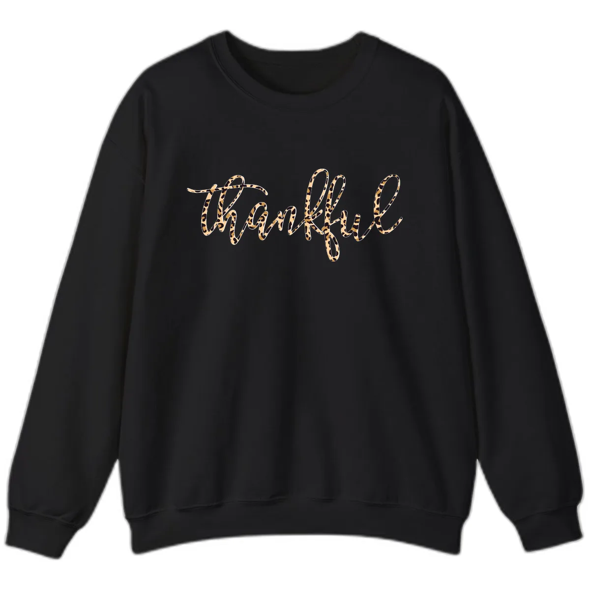 Leopard Print Thankful Script Sweatshirt in Black