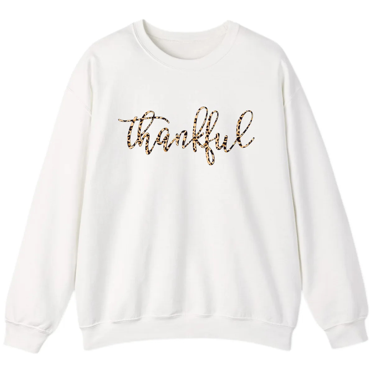 Leopard Print Thankful Script Sweatshirt in White