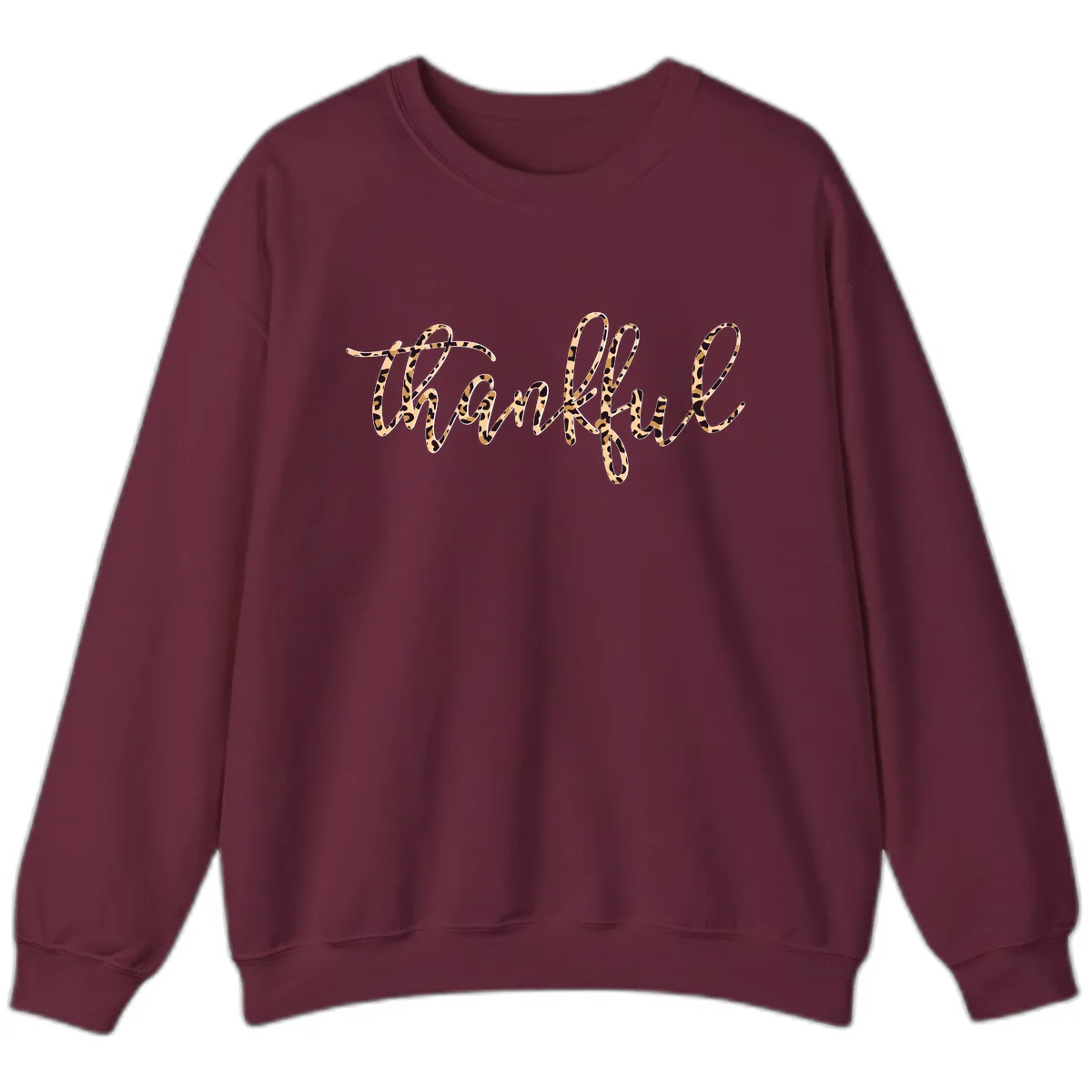 Leopard Print Thankful Script Sweatshirt in Maroon