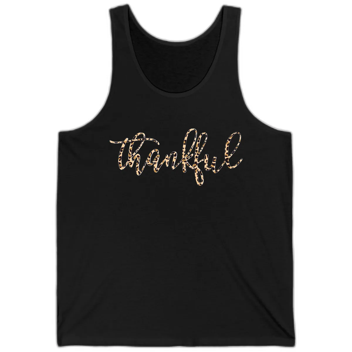 Leopard Print Thankful Script Tank in Black