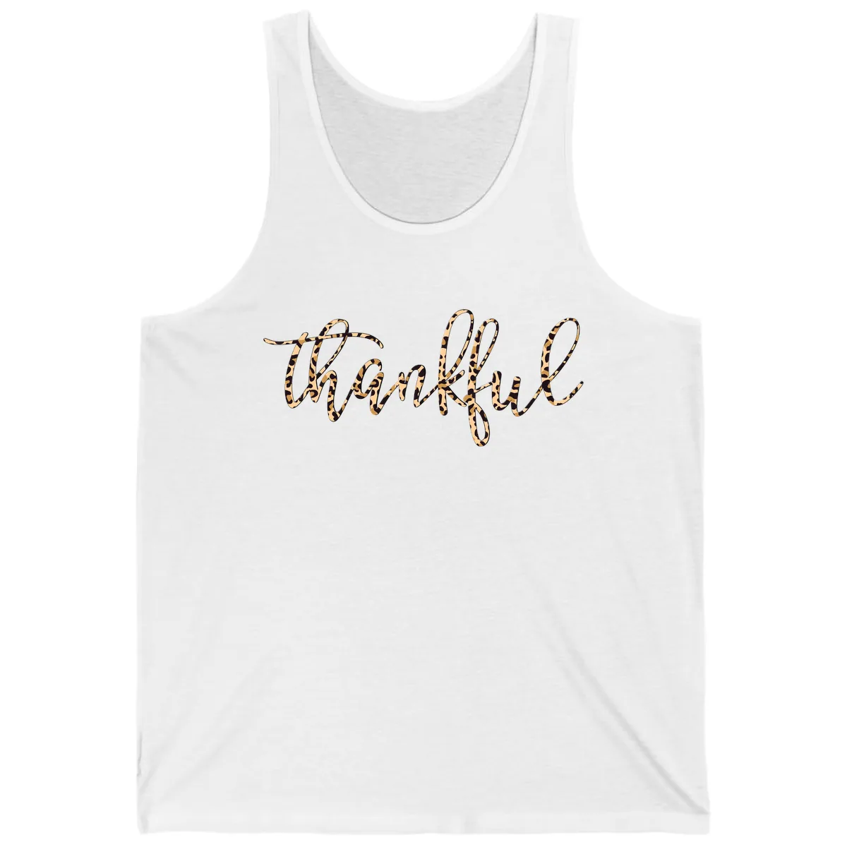 Leopard Print Thankful Script Tank in White
