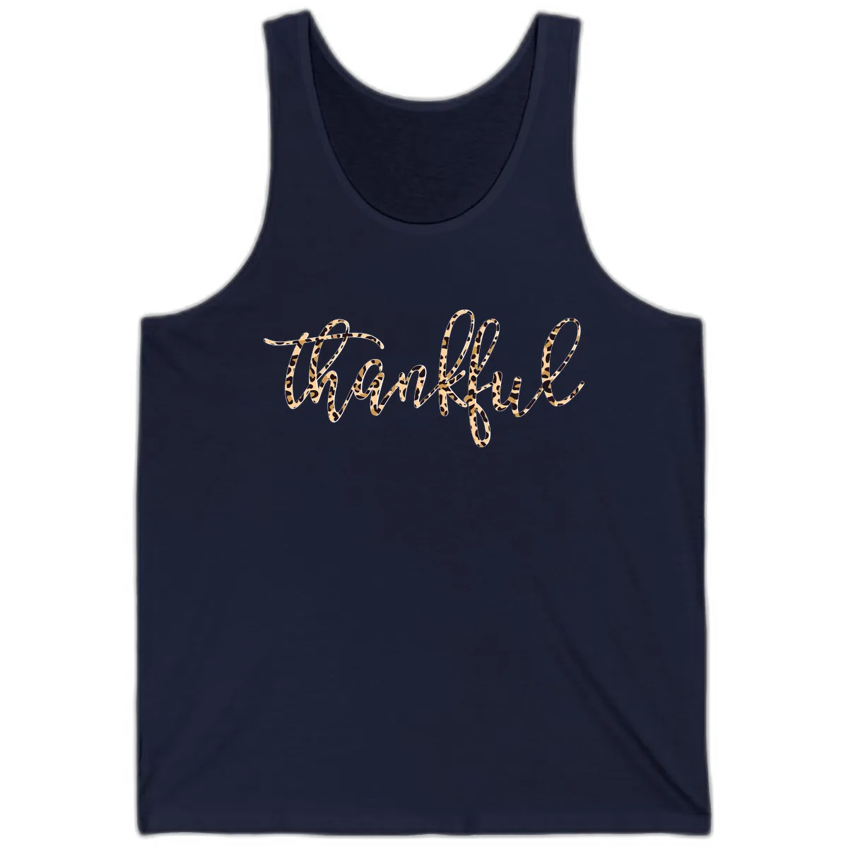 Leopard Print Thankful Script Tank in Navy