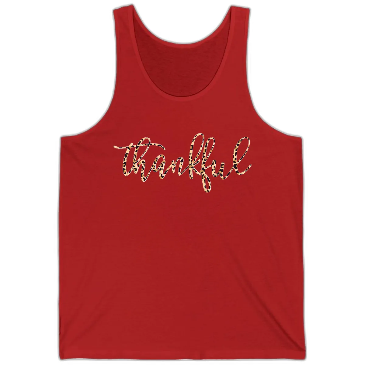 Leopard Print Thankful Script Tank in Red