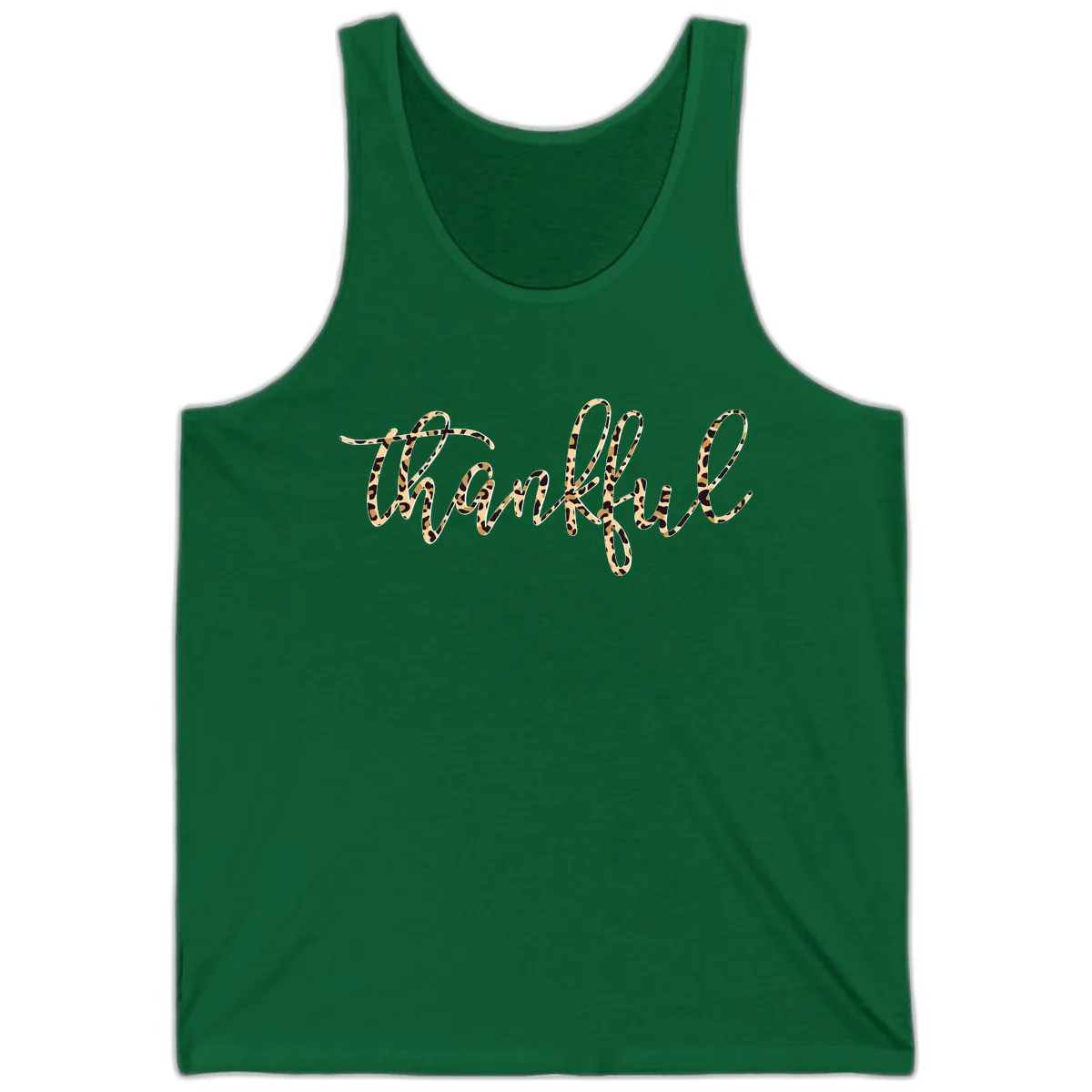 Leopard Print Thankful Script Tank in Kelly
