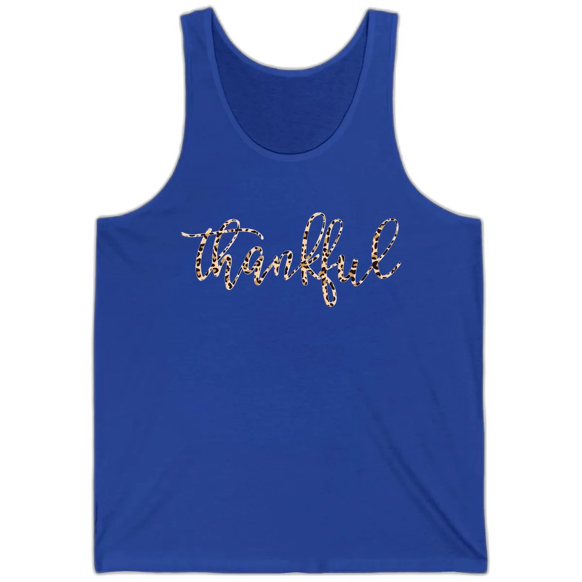 Leopard Print Thankful Script Tank in True Royal
