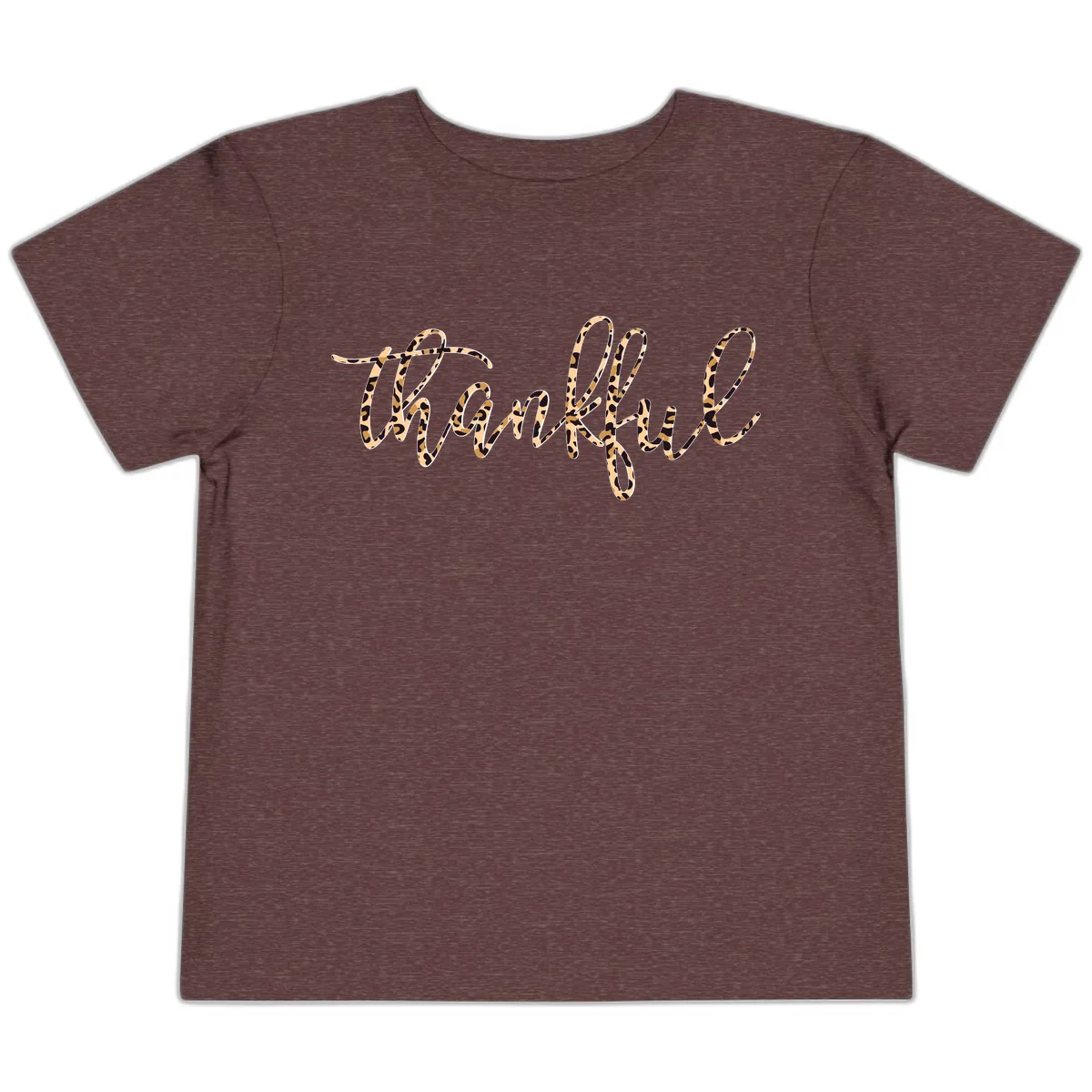 Leopard Print Thankful Script Toddler T-Shirt in Heather Maroon