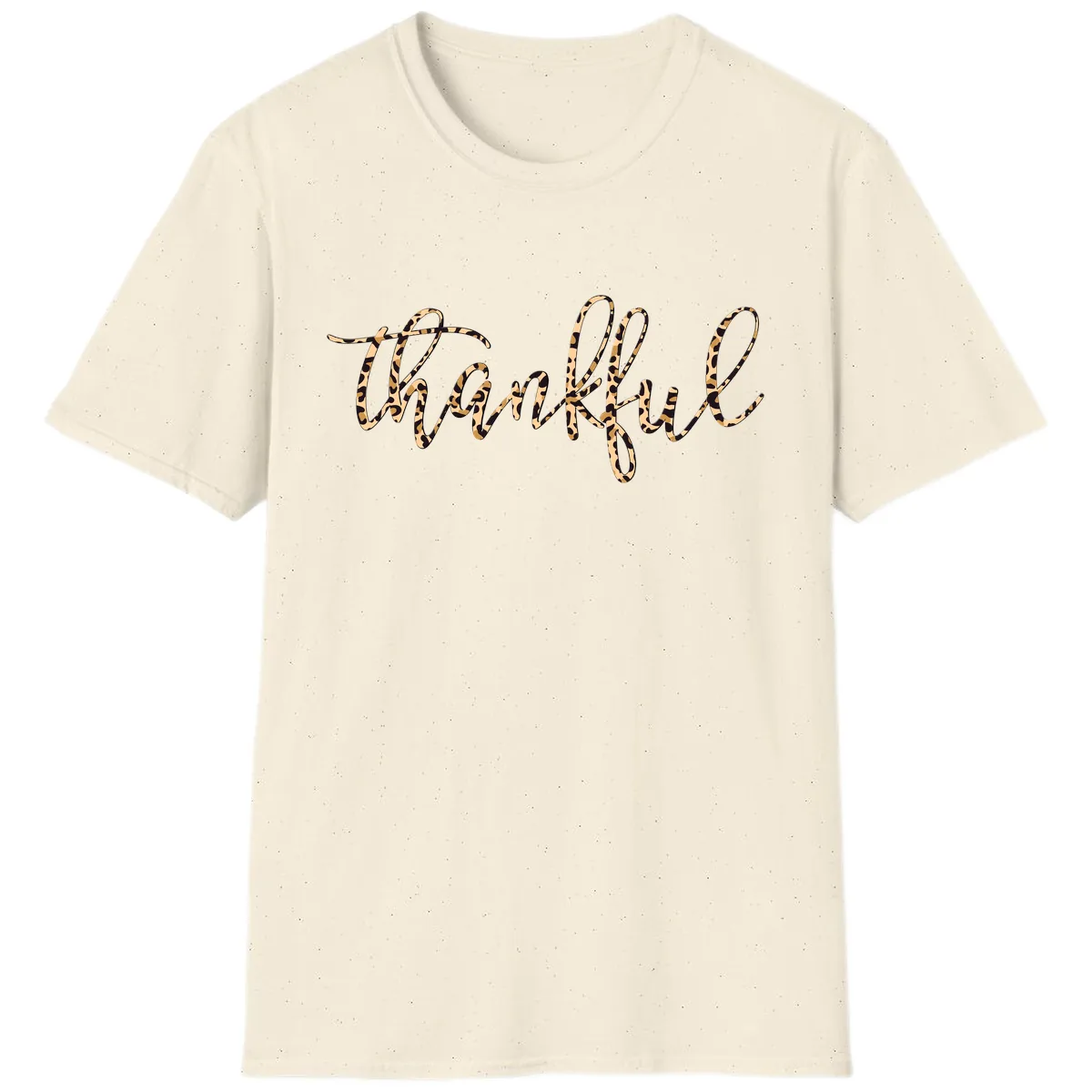 Leopard Print Thankful Script T-Shirt in Natural