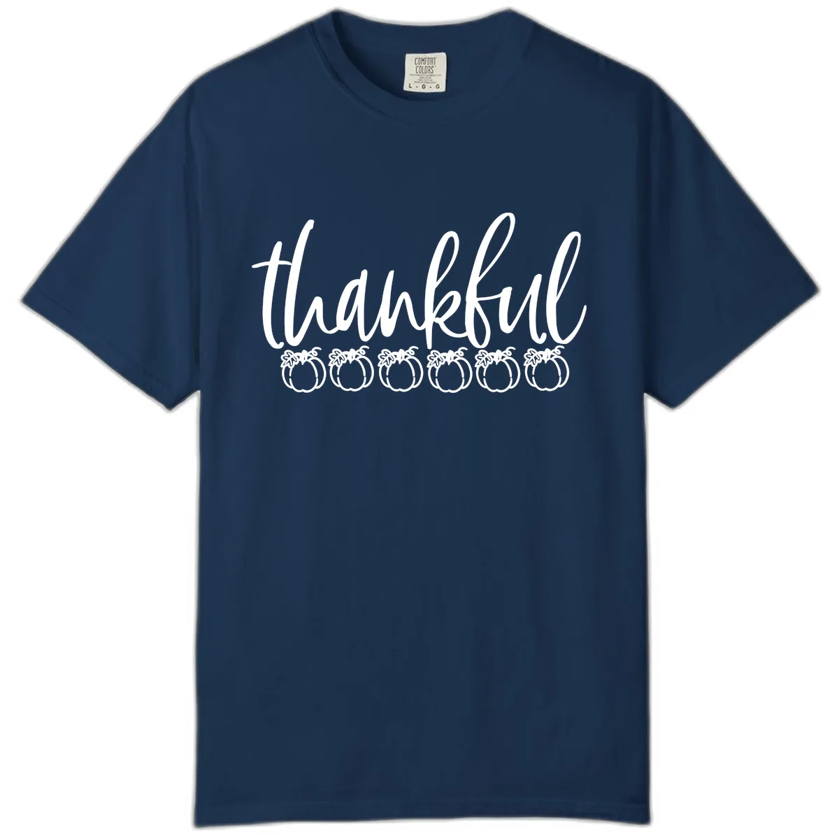 Thankful Pumpkins Thanksgiving Typography Comfort Color in Navy