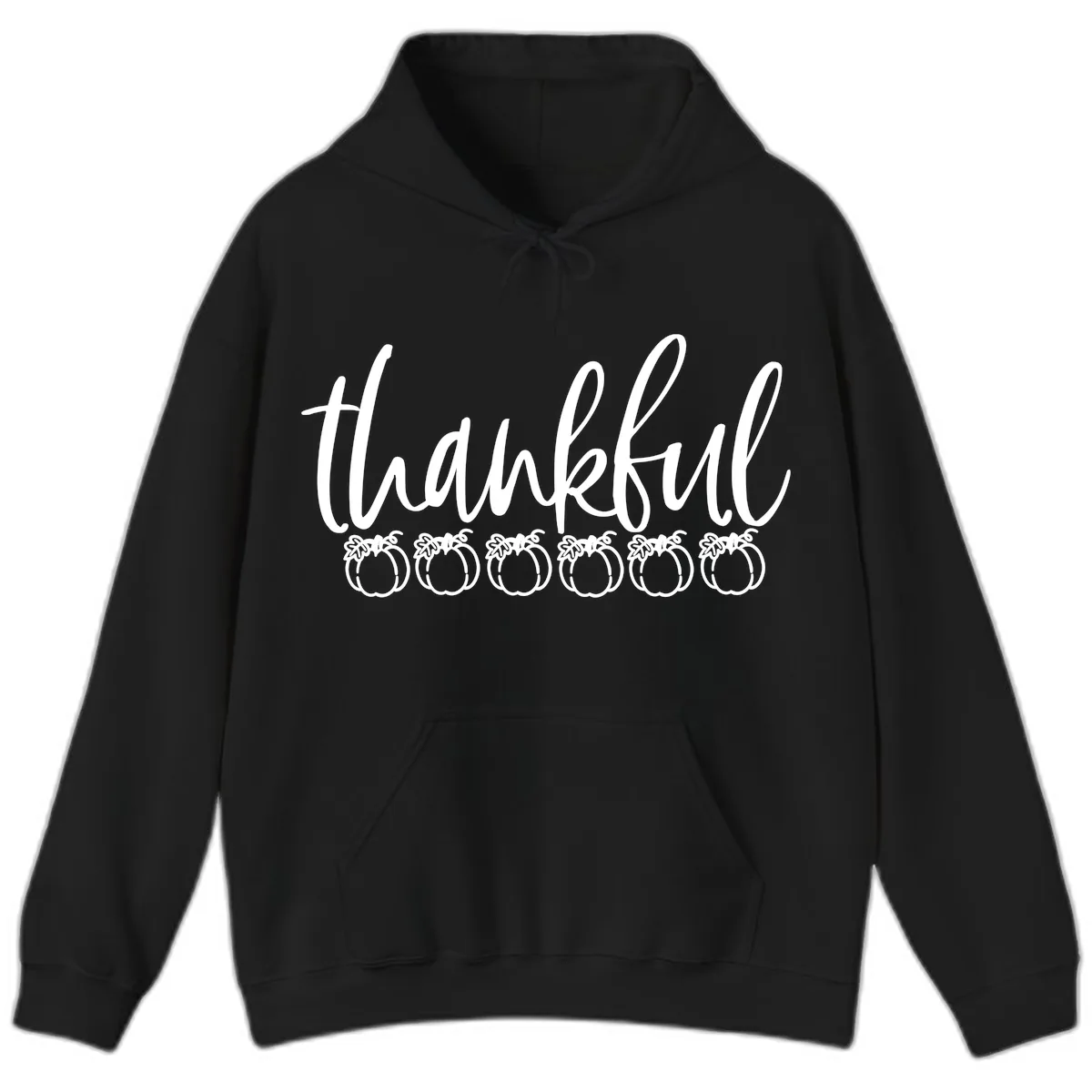 Thankful Pumpkins Thanksgiving Typography Hoodie in Black