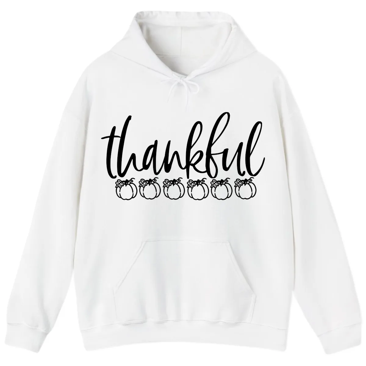 Thankful Pumpkins Thanksgiving Typography Hoodie in White