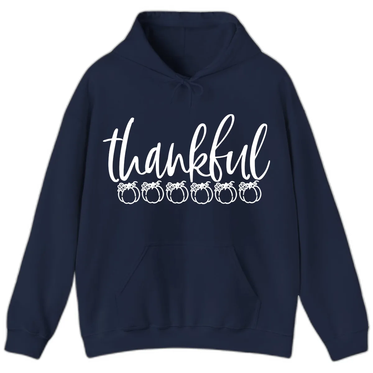 Thankful Pumpkins Thanksgiving Typography Hoodie in Navy