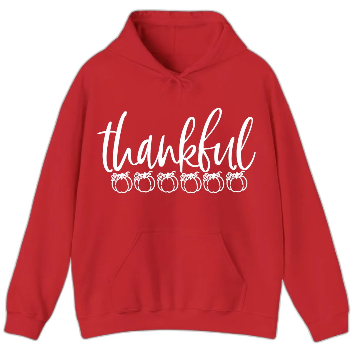 Thankful Pumpkins Thanksgiving Typography Hoodie in Red