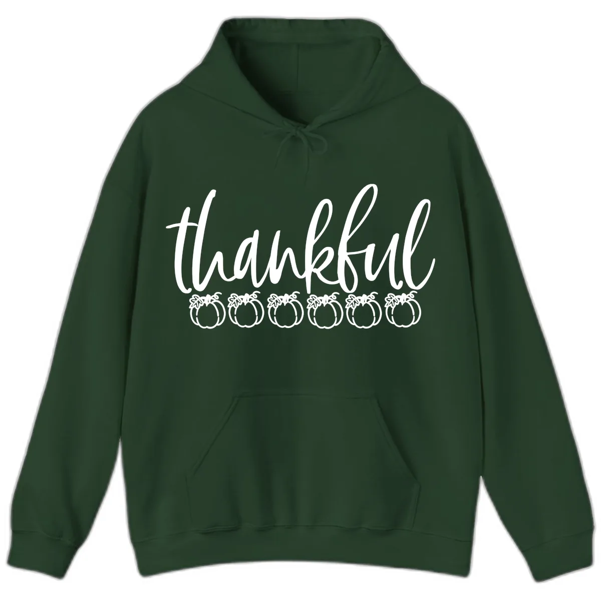 Thankful Pumpkins Thanksgiving Typography Hoodie in Forest Green