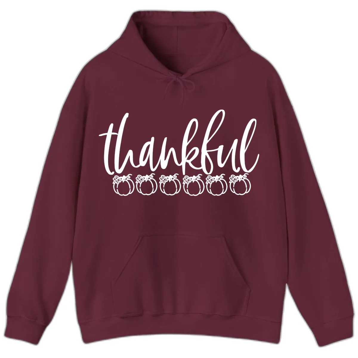 Thankful Pumpkins Thanksgiving Typography Hoodie in Maroon