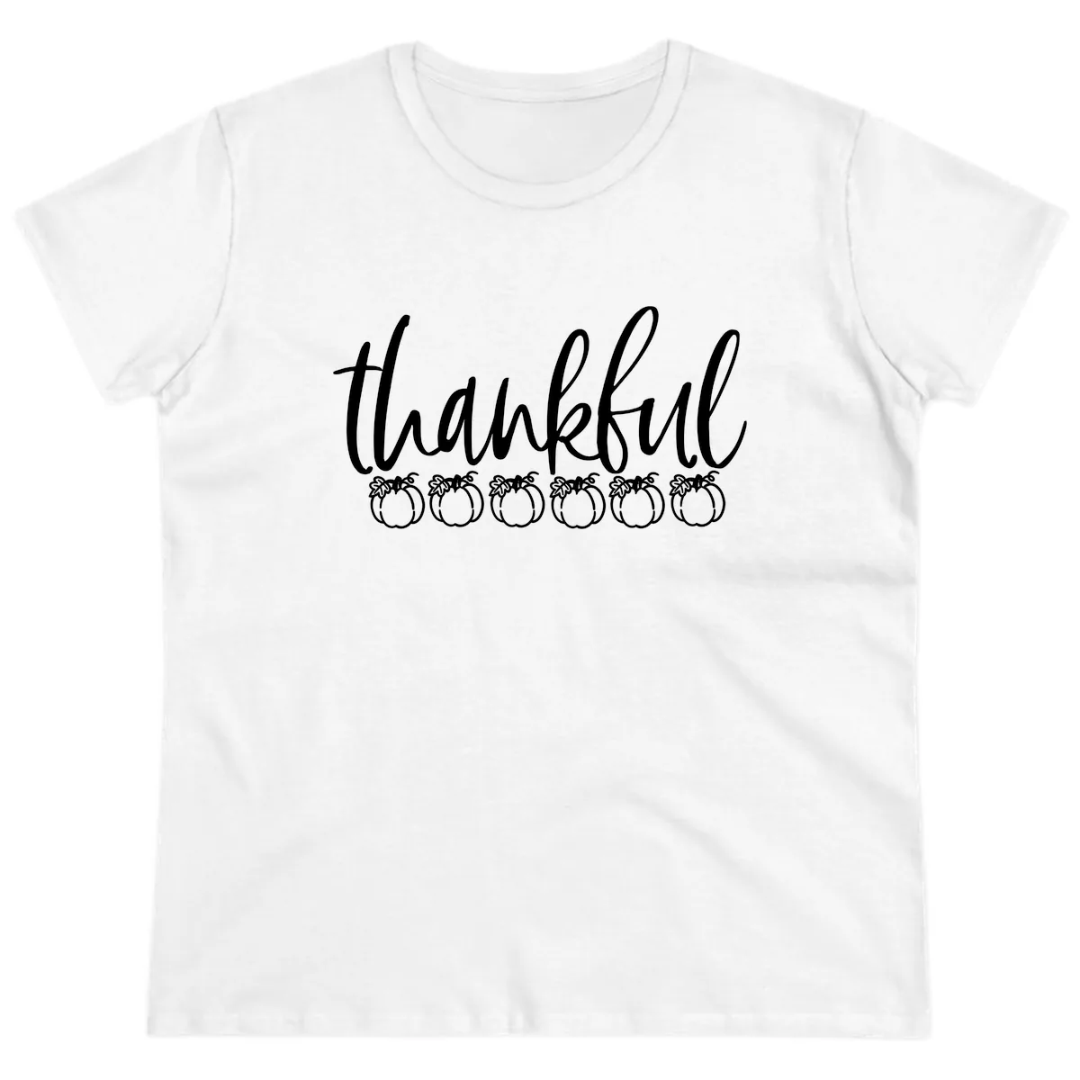 Thankful Pumpkins Thanksgiving Typography Ladies Tee in White